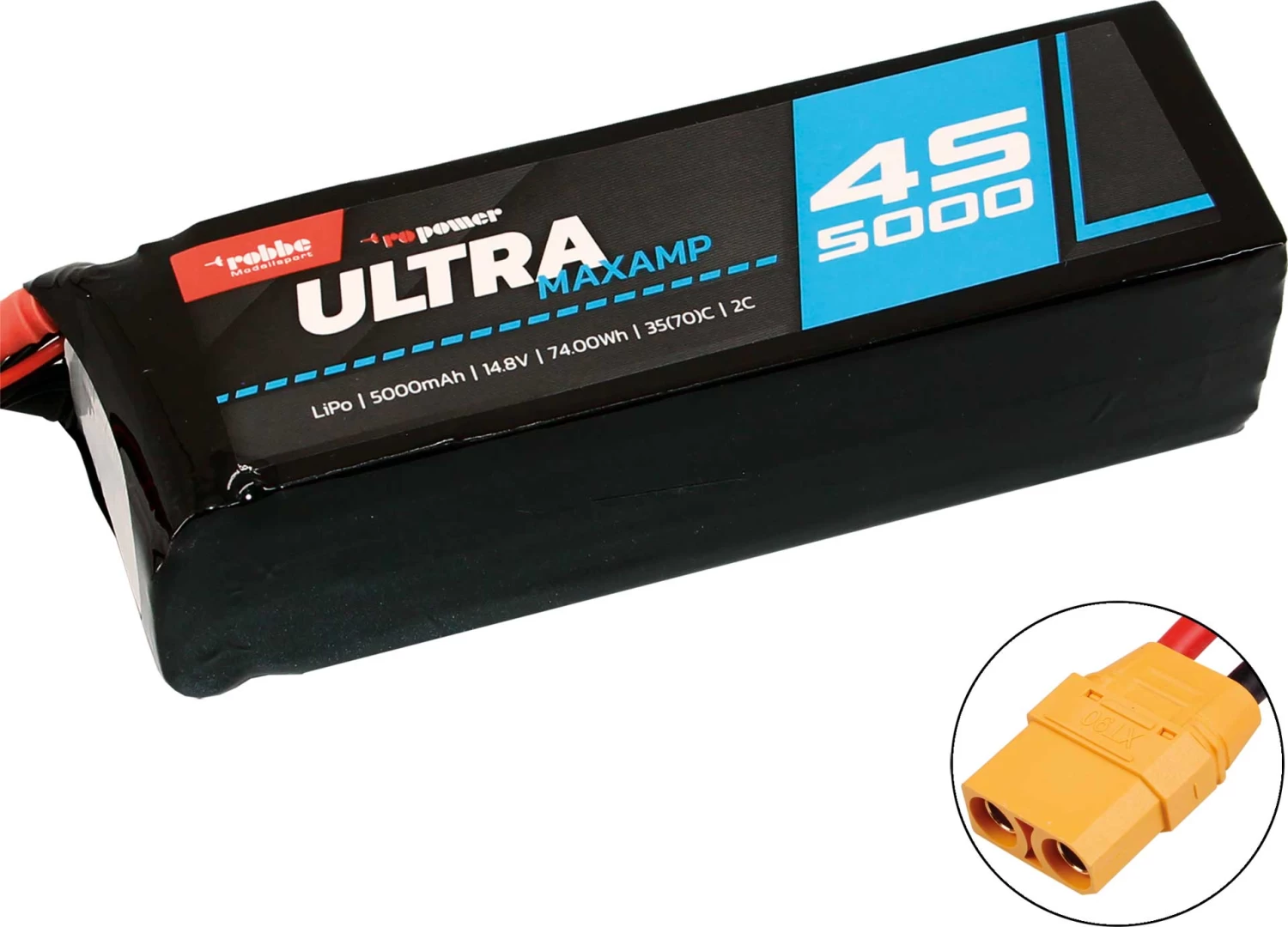 Robbe Modellsport RO-POWER ULTRA MAXAMP 5000MAH 14,8 VOLT 4S 35(70)C LIPO AKKU XT-90 1 Robbe Modellsport RO-POWER ULTRA MAXAMP 5000MAH 14,8 VOLT 4S 35(70)C LIPO AKKU XT-90
