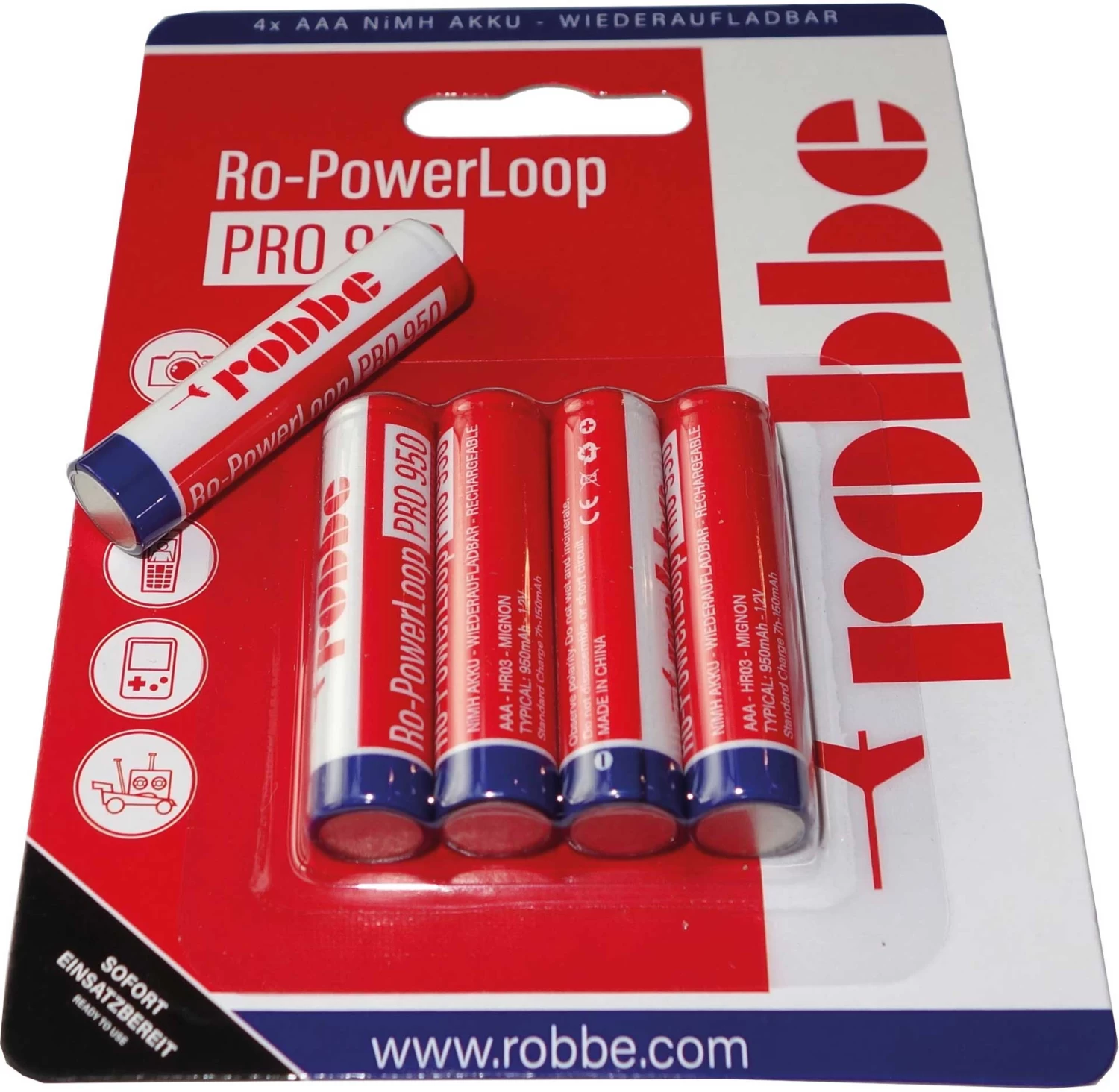Robbe Modellsport RO-POWER LOOP MICRO AAA 950 MAH 1,2 VOLT 4 ST. BLISTER 1 Robbe Modellsport RO-POWER LOOP MICRO AAA 950 MAH 1,2 VOLT 4 ST. BLISTER