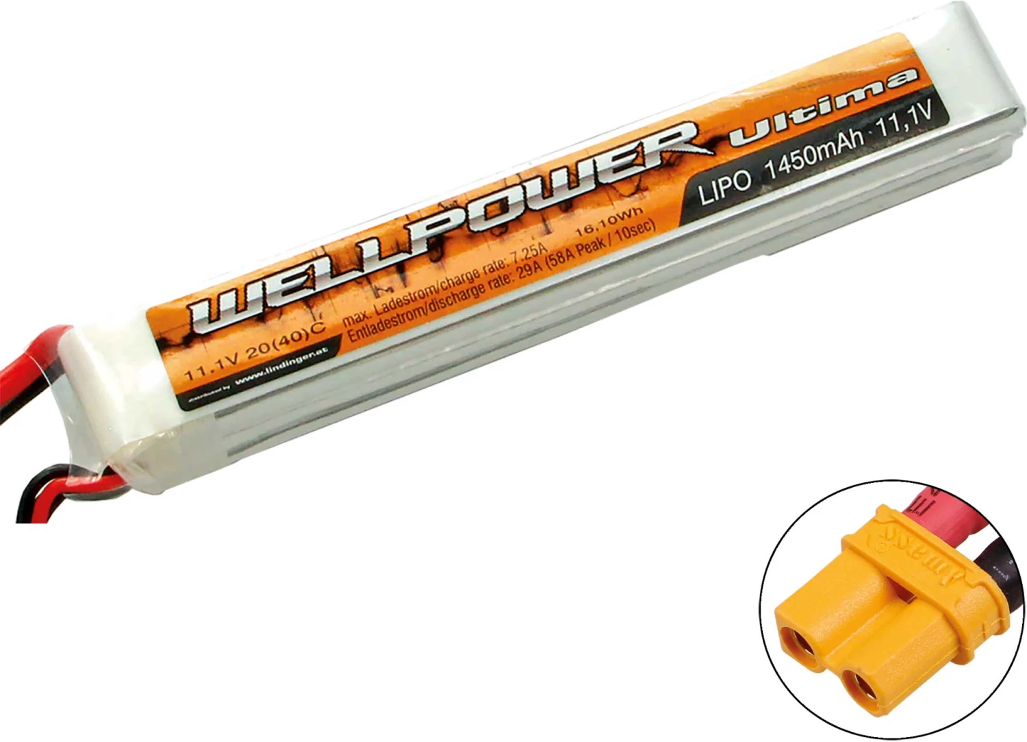 WELLPOWER Lipo Akku ULTIMA 1450 MAh / 11,1 Volt 3S "SLIM" 20/40C XT-30 1 WELLPOWER Lipo Akku ULTIMA 1450 MAh / 11,1 Volt 3S "SLIM" 20/40C XT-30