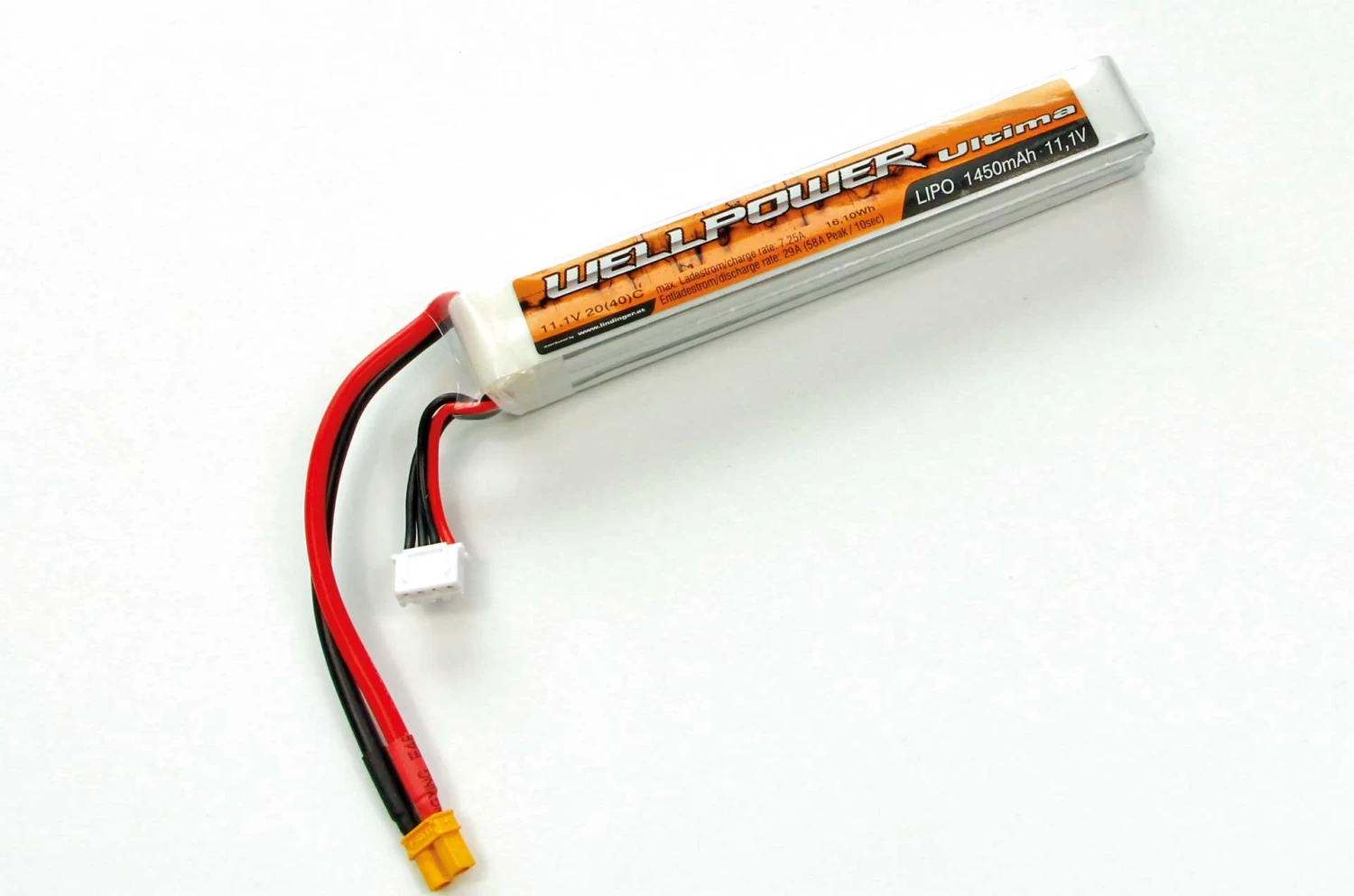 WELLPOWER Lipo Akku ULTIMA 1450 MAh / 11,1 Volt 3S "SLIM" 20/40C XT-30 2 WELLPOWER Lipo Akku ULTIMA 1450 MAh / 11,1 Volt 3S "SLIM" 20/40C XT-30 - Image 2